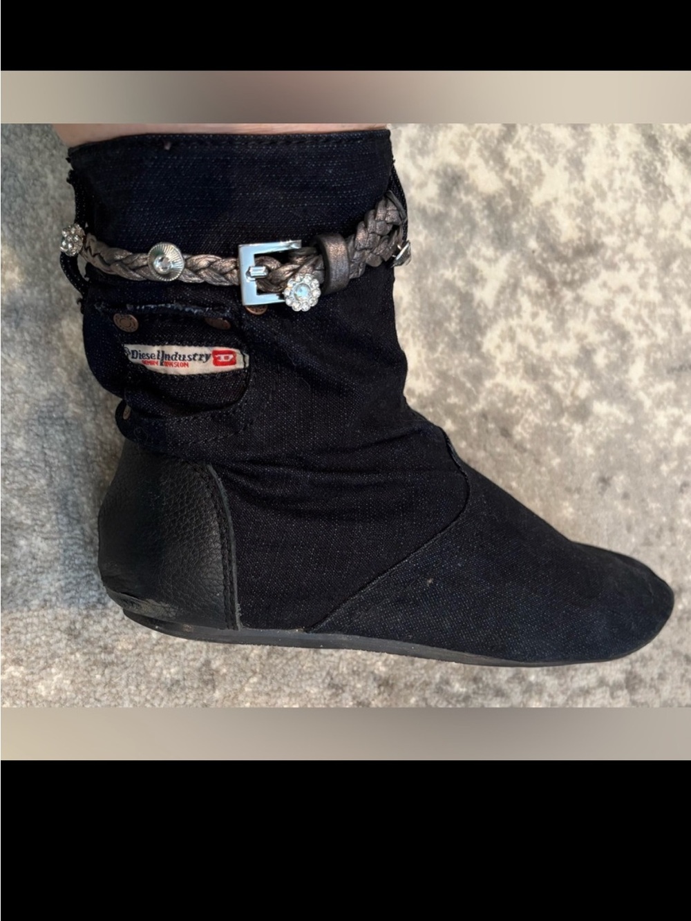 Diesel Denim Ankle Boots with Belt Crystals Strap – Edgy Casual Style size 5.5 - Picture 16 of 16